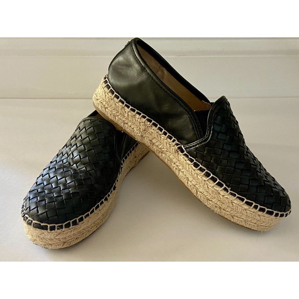 Women's Sz 6.5 SAM EDELMAN Catherine Slip On Black Leather Platform Espadrille